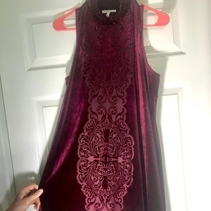 Dark Burgundy velvet dress with pattern.
